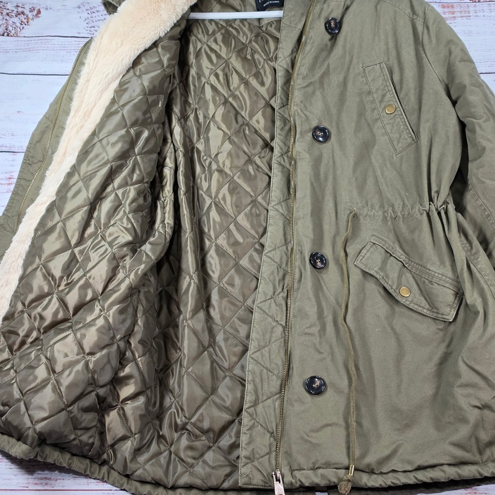 Love Tree Anorak Parka Women 3X Green Excellent Faux Fur Lined Utility Jacket